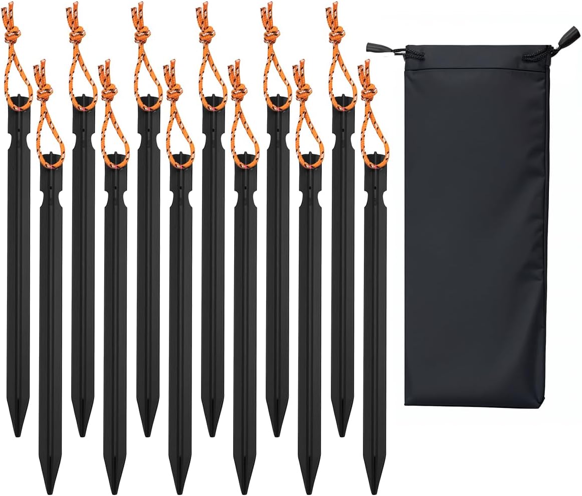 12 Pack Tent Stakes, 7" Ultralight Aluminum Ground Peg with Reflective Rope