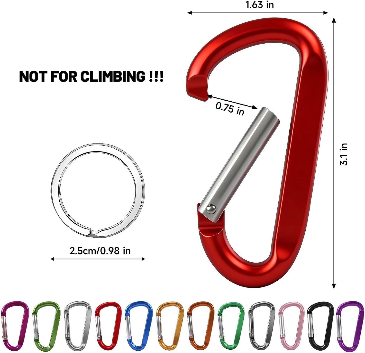 12PCS Carabiner Keychain Clip - 3" Aluminum Caribeener Key Clip,D Ring Shape Nonlocking Carabeaner Hook Buckle,Multi-Fun