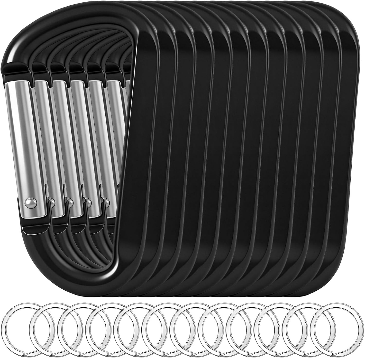 12PCS Carabiner Keychain Clip - 3" Aluminum Caribeener Key Clip,D Ring Shape Nonlocking Carabeaner Hook Buckle,Multi-Fun
