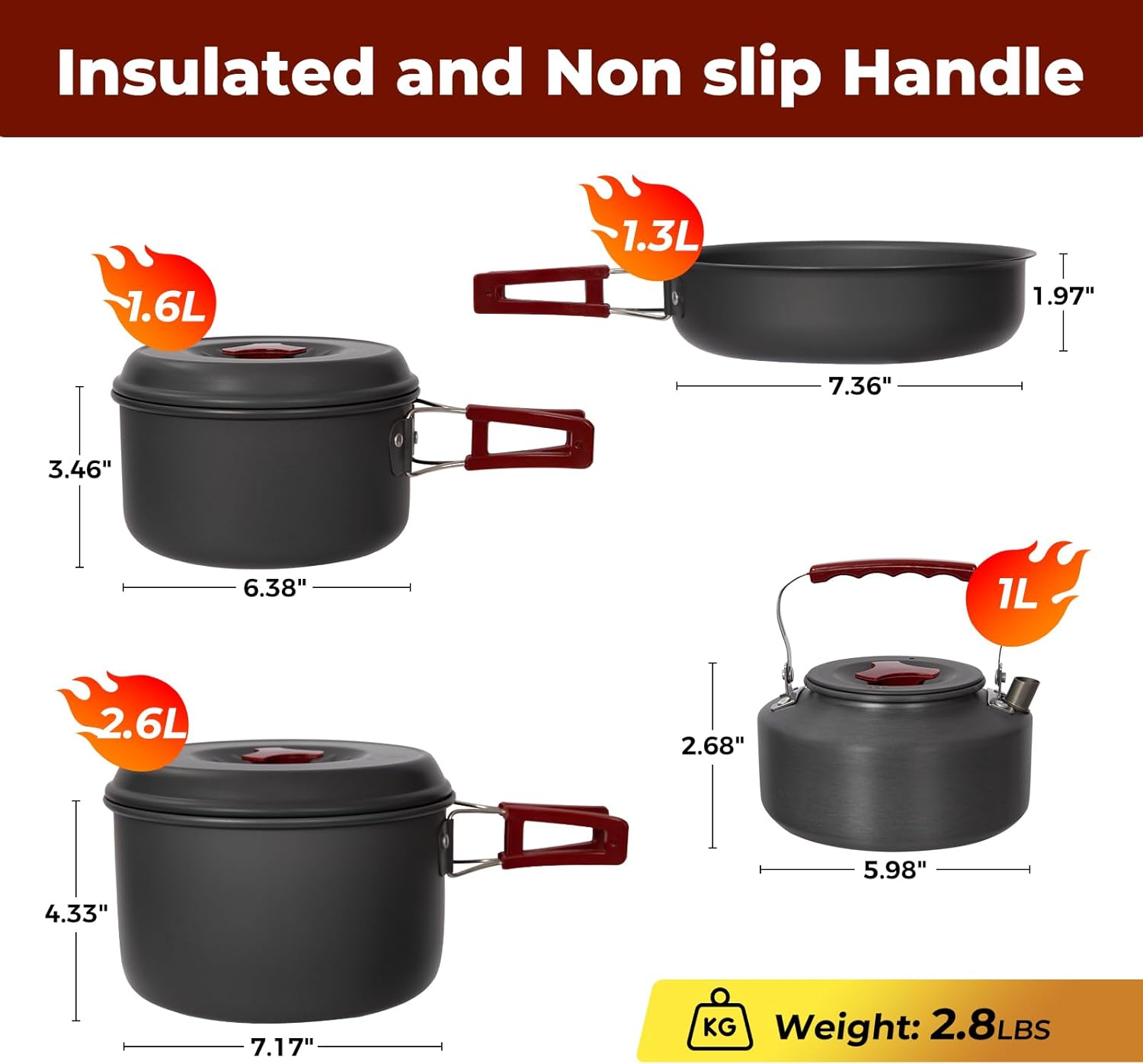 Bulin Camping Cookware, Portable Pots Kettle and Pans Set, 13 PCS for 3-4 — view 2