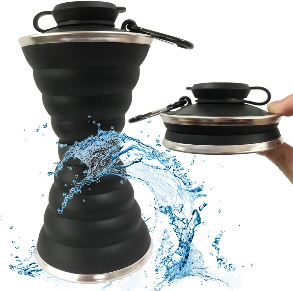 Collapsible Water Bottle and Camping Cup with Carabiner, 17 oz