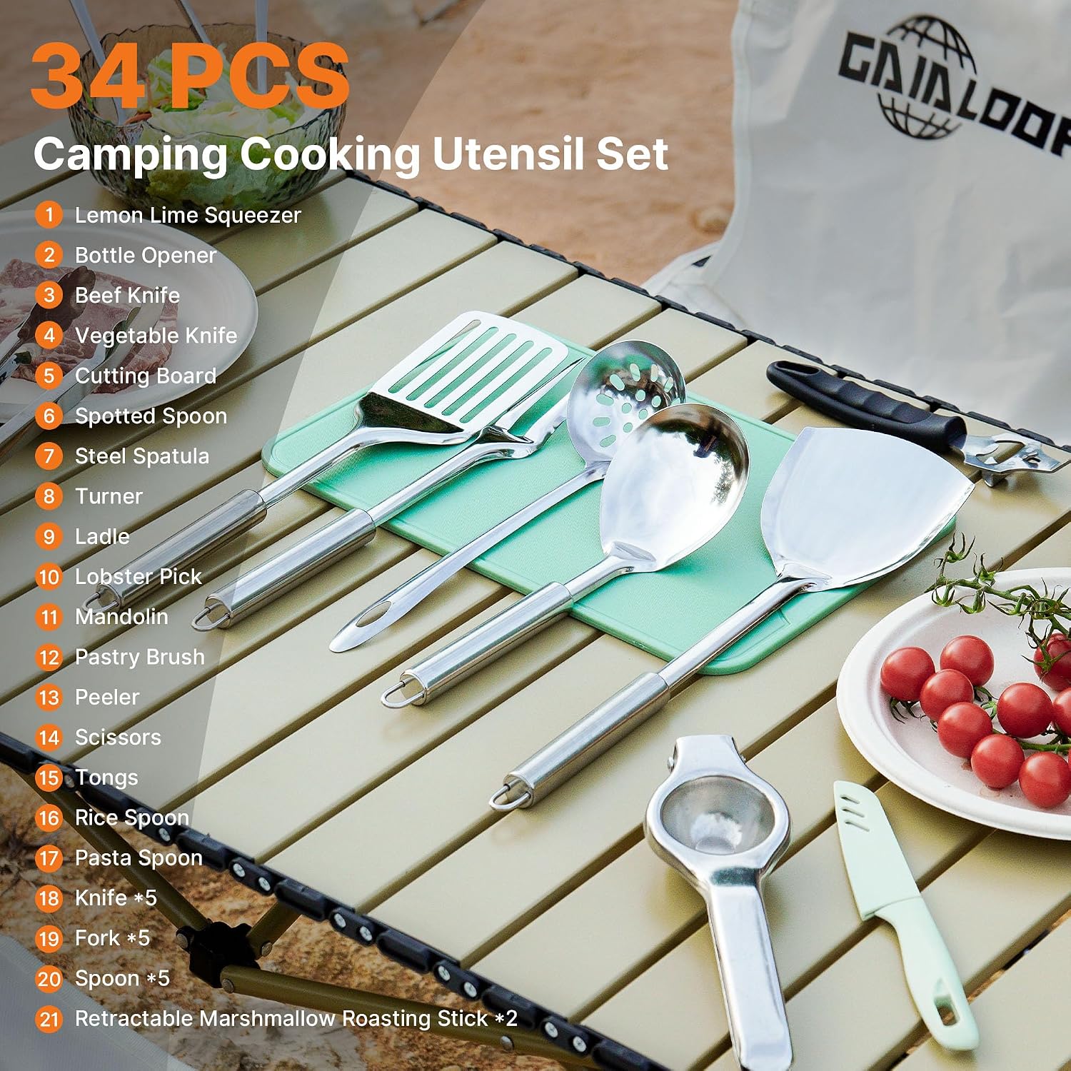 Gaialoop Portable Camping Cooking Utensils Set, Camp Kitchen Set with Organizer Bag, RV Essentials Outdoor Cooking Utens