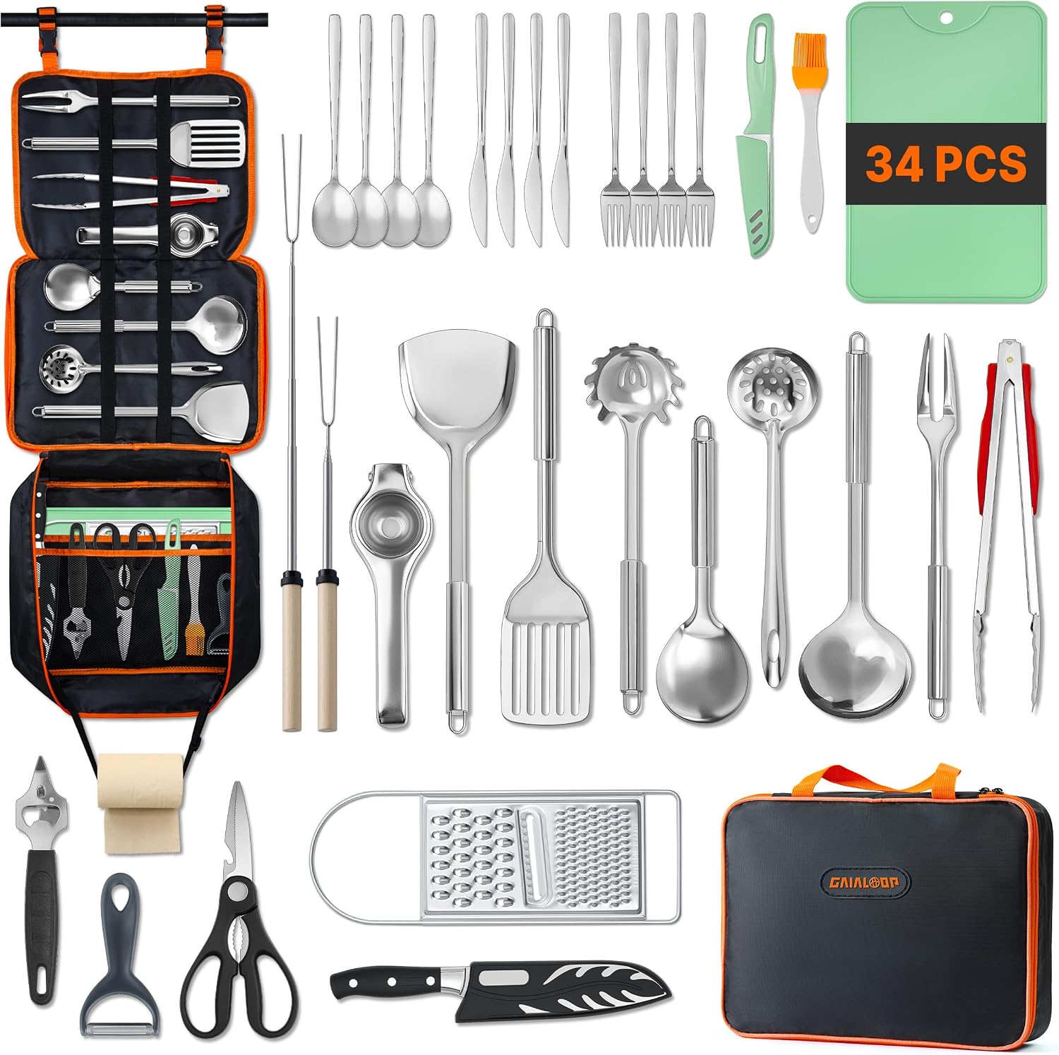 Gaialoop Portable Camping Cooking Utensils Set, Camp Kitchen Set with Organizer Bag, RV Essentials Outdoor Cooking Utens