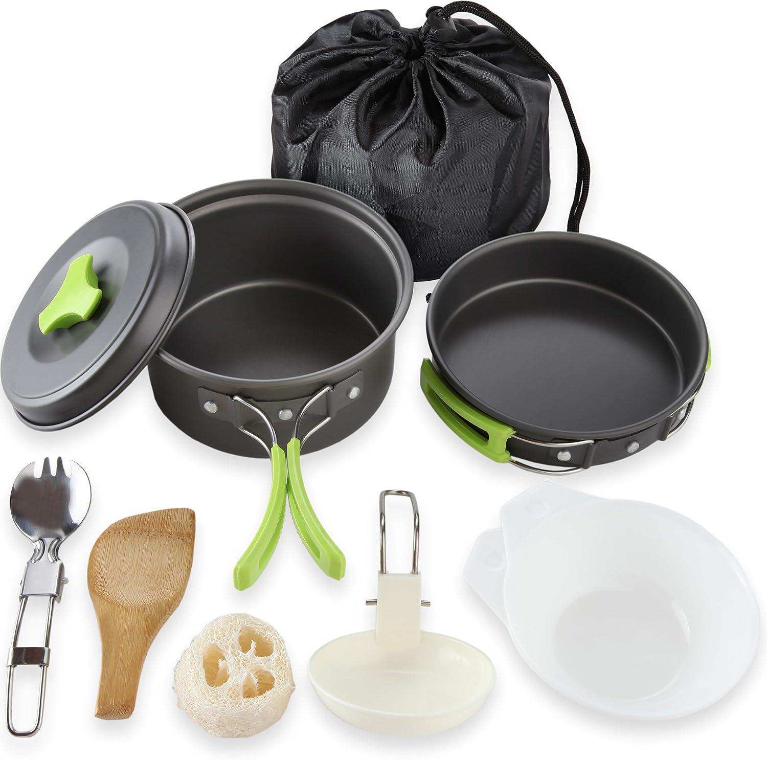 MalloMe Camping Cookware Mess Kit for Backpacking Gear u2013 Camping Cooking Set - Camping Pots and Pans Set - Backpack