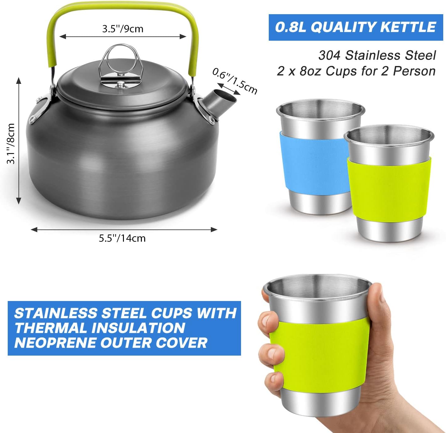 Odoland 15pcs Camping Cookware Mess Kit, Lightweight Pot Pan Kettle Set — view 2