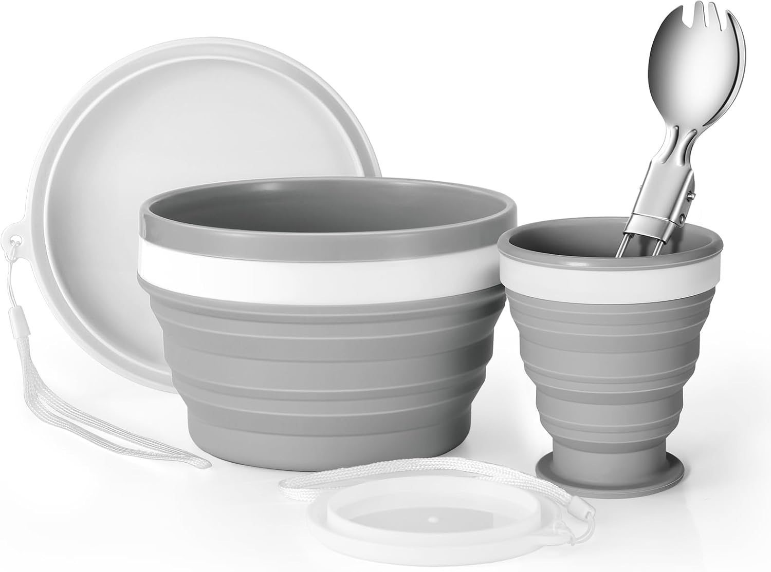Odoland Camping Collapsible Silicone Cup and Bowl Set, Portable Mess Kit