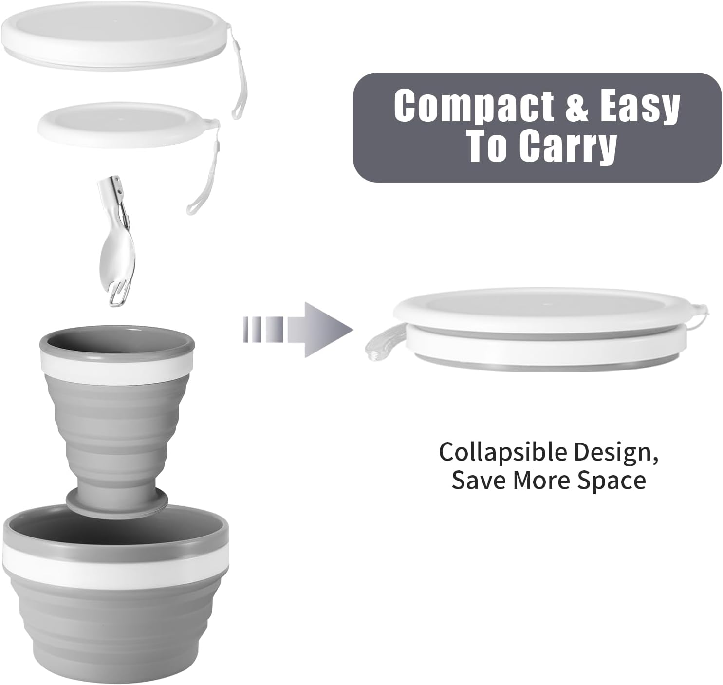 Odoland Camping Collapsible Silicone Cup and Bowl Set, Portable Mess Kit — view 2