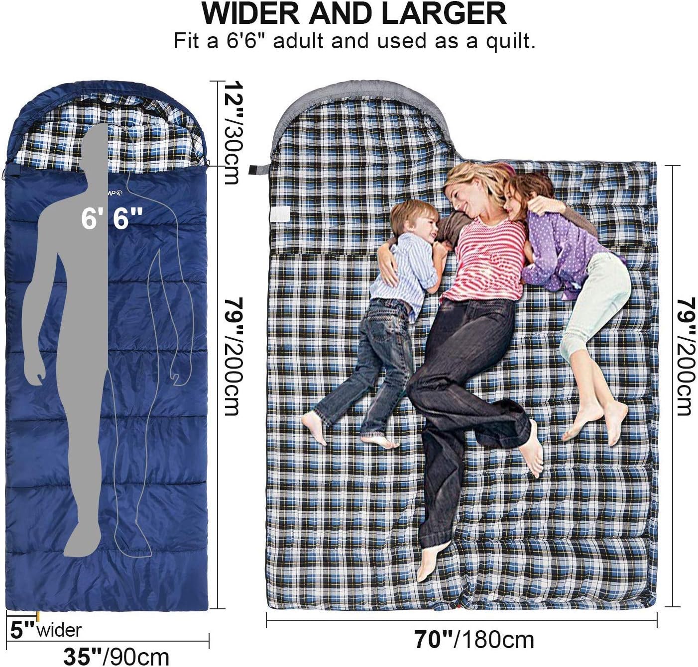 REDCAMP Flannel Sleeping Bag for Adults, Comfortable Cotton Envelope Sleeping Bags for Camping, Backpacking, Hiking, wit